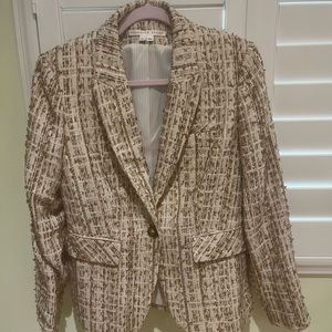 Veronica Beard Ivory Gold Metallic Tweed Blazer SZ 8. Dickey jacket